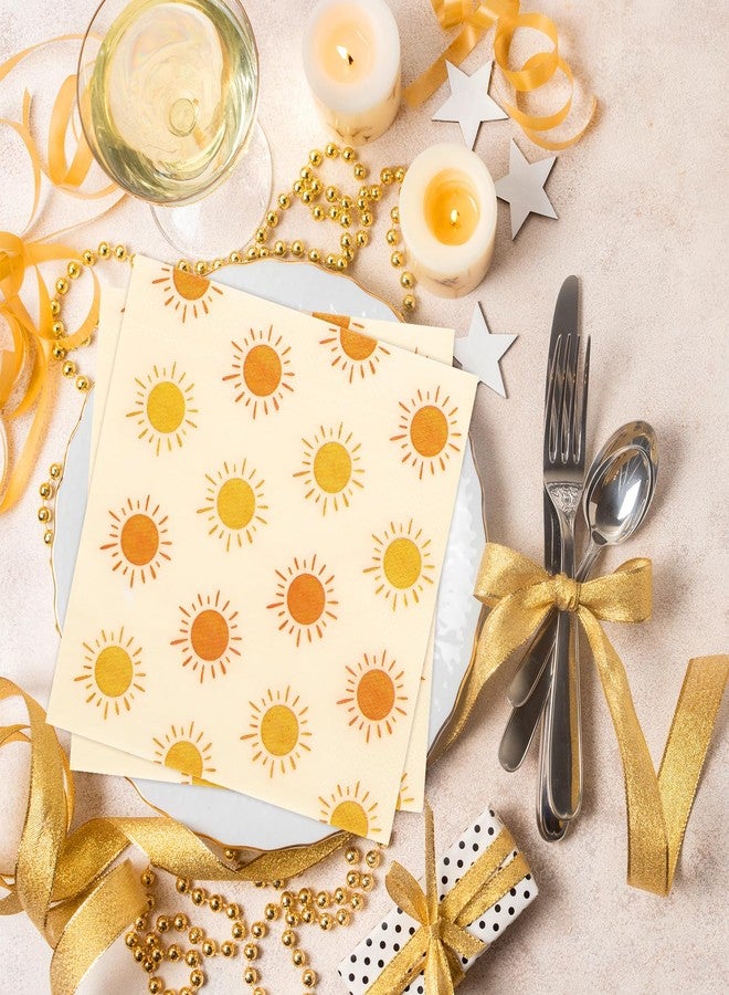 وولاين مجموعة مناديل ورقية من والين، 80 قطعة، بتصميم بوهيمي شمسي، "أول رحلة حول الشمس"، للاستخدام مرة واحدة، لون أصفر برتقالي مشرق، مثالية للغداء والعشاء، وأعياد الميلاد، وحفلات استقبال المولود، ولوازم المائدة. - Image 5